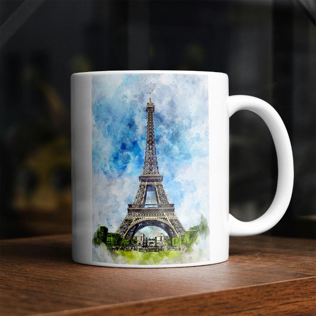 Paris Frankrike Eiffeltornet Akvarell Kaffemugg (Paris France Eiffel Tower Watercolor. Coffee Mug)