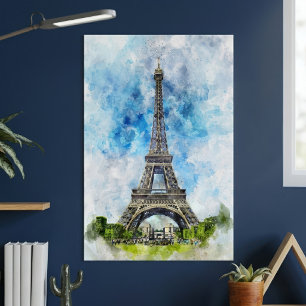 Paris Frankrike Eiffeltornet Akvarell Poster