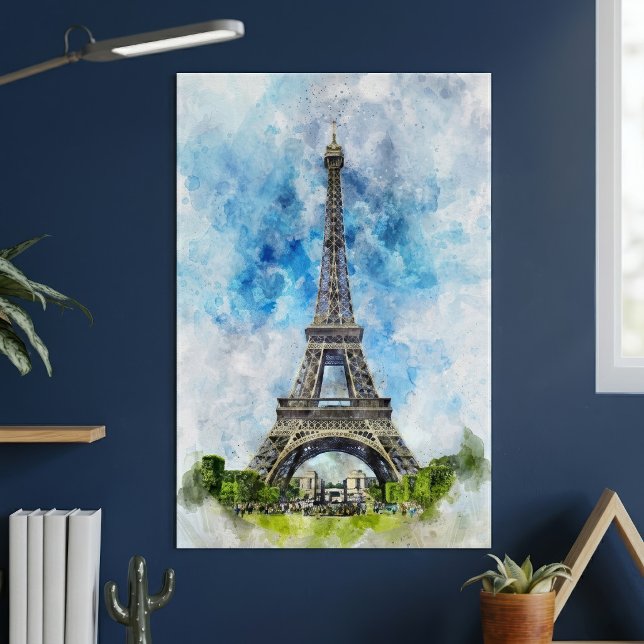 Paris Frankrike Eiffeltornet Akvarell Poster (Paris France Eiffel Tower Watercolor. Poster)