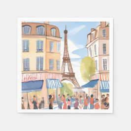 Paris Frankrike Eiffeltornet Akvarell Resa Pappersservett