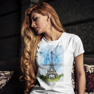 Paris Frankrike Eiffeltornet Akvarell T Shirt