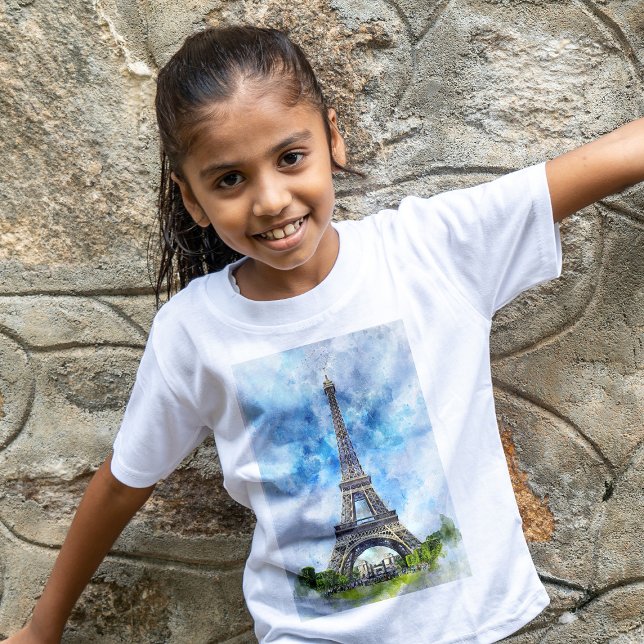 Paris Frankrike Eiffeltornet Akvarell T Shirt (Paris France Eiffel Tower Watercolor. Girl Basic White T-Shirt)