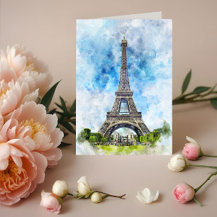Paris Frankrike Eiffeltornet Akvarell Tack Kort