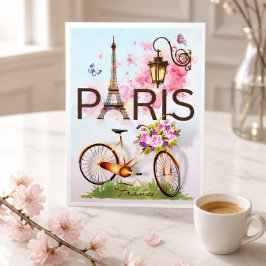 Paris Frankrike Eiffeltornet Cykel Lampa Hopfälld Anteckningskort