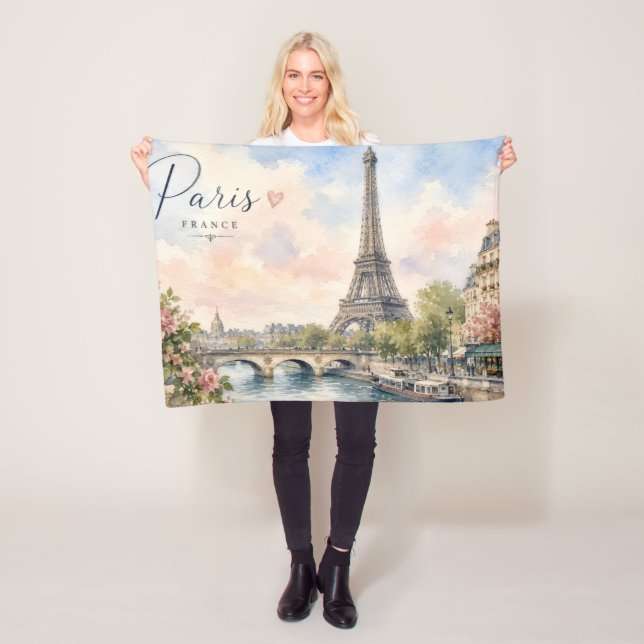 Paris Frankrike Eiffeltornet floden Seine  Fleecefilt (På plats)