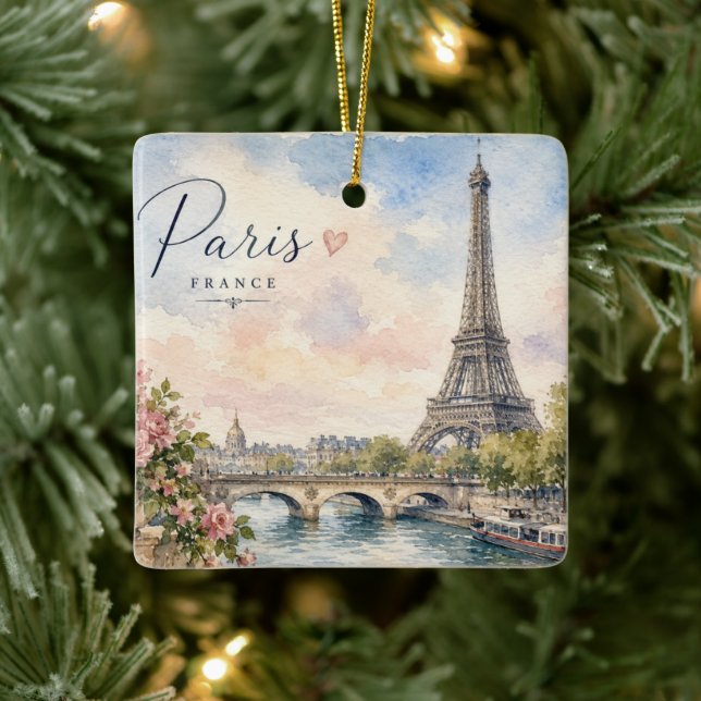 Paris Frankrike Eiffeltornet floden Seine  Julgransprydnad Keramik (Träd)