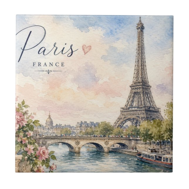 Paris Frankrike Eiffeltornet floden Seine  Kakelplatta (Framsidan)