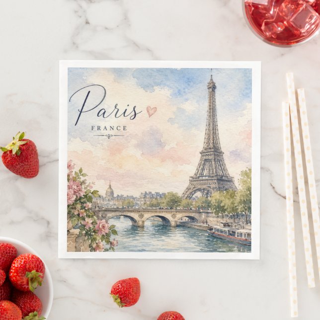 Paris Frankrike Eiffeltornet floden Seine  Pappersservett (Insitu)