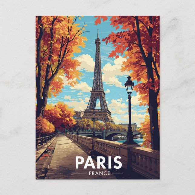 Paris Frankrike Eiffeltornet Höst Retro Vykort (Framsida)