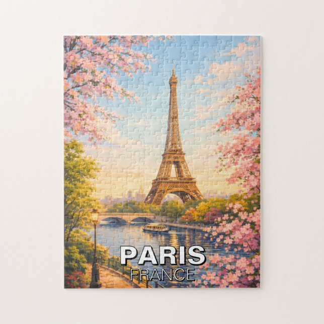 Paris Frankrike Eiffeltornet Körsbärsblommor Pusse Pussel (Vertikal)