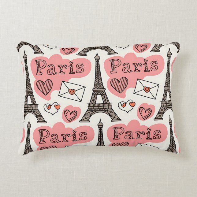 Paris Frankrike Eiffeltornet Romantik Söt Mönster Prydnadskudde (Framsidan)