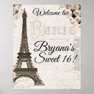 Paris Frankrike Eiffeltornet Rosa Rosor Chic Glamo Poster