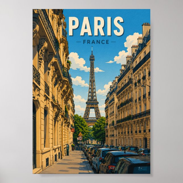 Paris Frankrike Eiffeltornet Street View Poster (Framsidan)