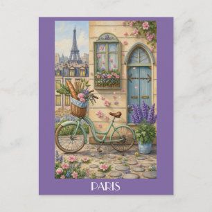 Paris Frankrike Eiffeltornet Vintage Cykel Blommig Vykort