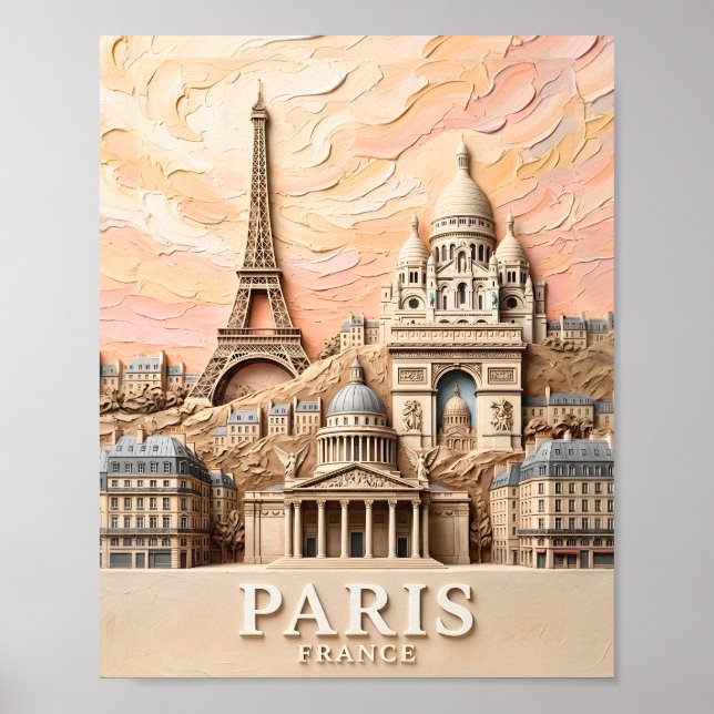 Paris Frankrike Europa Modern Pastell Texturerad R Poster (Framsidan)