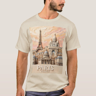 Paris Frankrike Europa Modern Pastell Texturerad R T Shirt