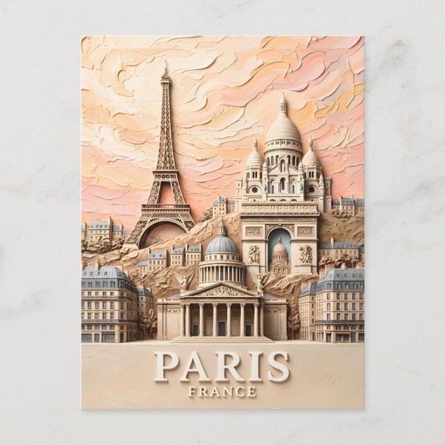 Paris Frankrike Europa Modern Pastell Texturerad R Vykort (Framsida)
