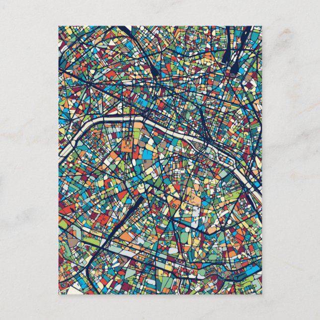 Paris Frankrike | Färgfläckig Karta Vykort (Framsida)