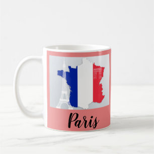 Paris Frankrike Flagga Karta Eiffel Torn Kaffemugg