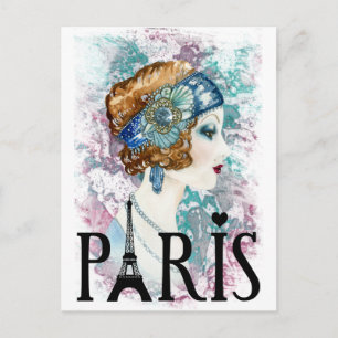 Paris Frankrike flapper-flicka Vykort