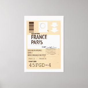 Paris frankrike-flygplanet biljett canvastryck