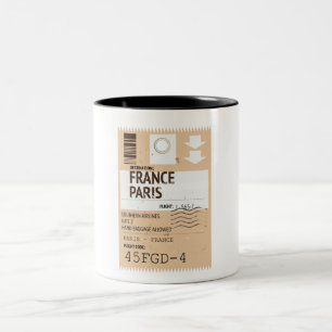 Paris frankrike-flygplanet biljett Två-Tonad mugg