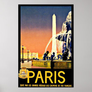 Paris Frankrike Fontän Vintage resor Poster