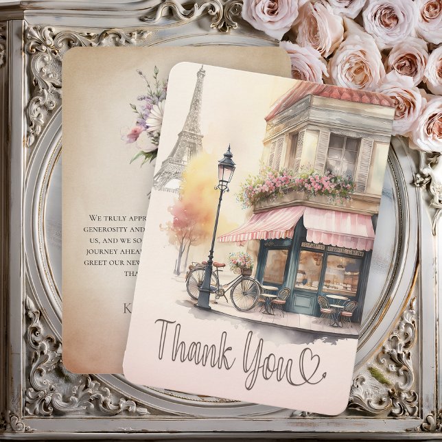 Paris Frankrike Fransk Cafe Baby Shower Tack Kort (Pink Parisian (Paris, France) French Cafe Girl Baby Shower Thank You - Bonjour Bebe Collection)
