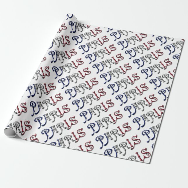 Paris Frankrike Fransk Flagga Färg Typografi Presentpapper (Utrullad)