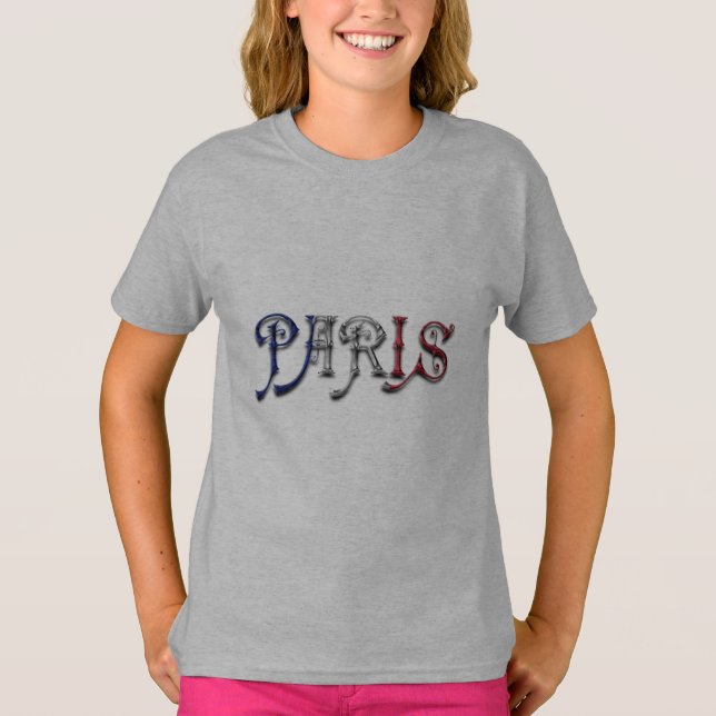 Paris Frankrike Fransk Flagga Färg Typografi Tee Shirt (Framsida)