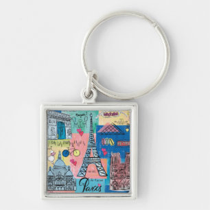  Paris, Frankrike Fyrkantig Silverfärgad Nyckelring
