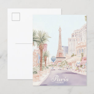 Paris Frankrike Gouache Paint Illustration Travel Vykort