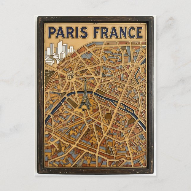 Paris Frankrike Handmålad Emalj Kart Konst Vykort (Framsida)