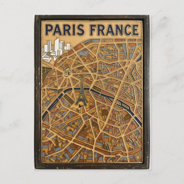 Paris Frankrike Handmålad Emalj Kart Konst Vykort (Framsida)