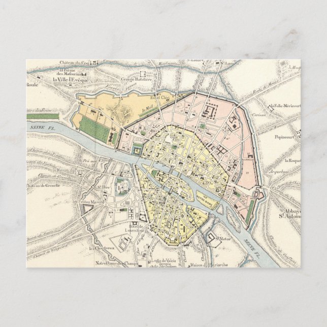 Paris, Frankrike: Historiskt, Vintage Karta Vykort (Framsida)