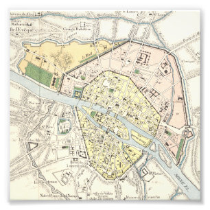 Paris frankrike: Historiskt vintagekarta Fototryck