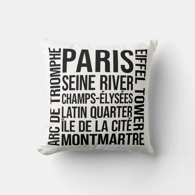 Paris, Frankrike Landmarks Typography Ord Art Kudde (Framsida)