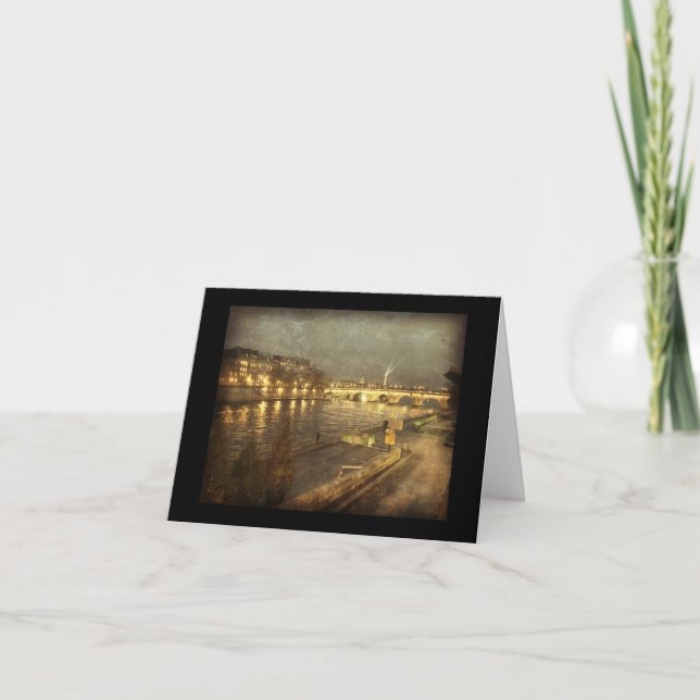 Paris, Frankrike längs Seine natt Tack Kort (Framsida)