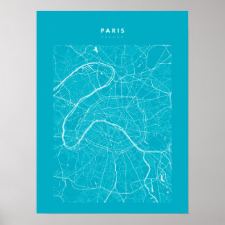 Paris - Frankrike Ligh Blue City Karta Poster