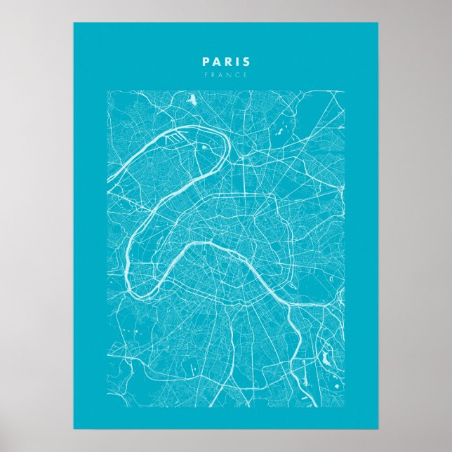 Paris - Frankrike Ligh Blue City Karta Poster (Framsidan)