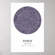 Paris Frankrike Lila Circle Karta Poster