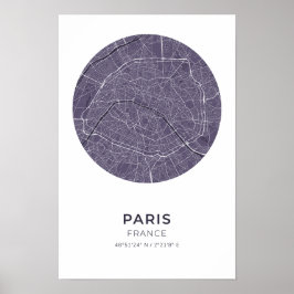 Paris Frankrike Lila Circle Karta Poster