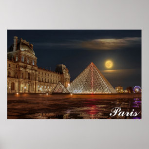 Paris Frankrike Louvre Museum Pyramid Travel Photo Poster