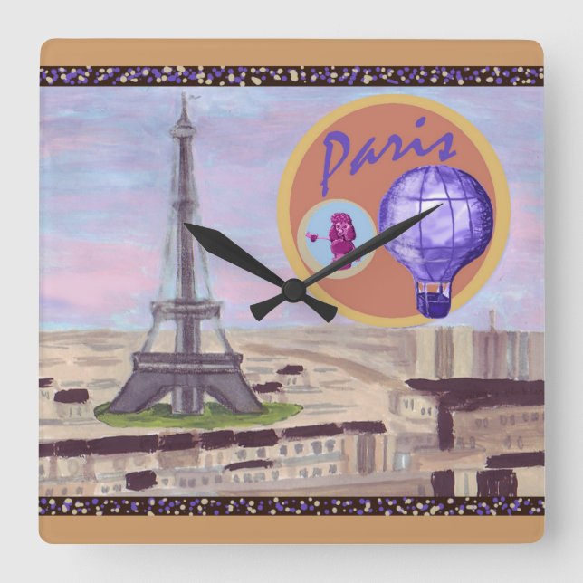 Paris Frankrike med Eiffel Torn Wall Clock Fyrkantig Klocka (Framsida)