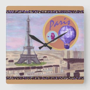 Paris Frankrike med Eiffel Torn Wall Clock Fyrkantig Klocka