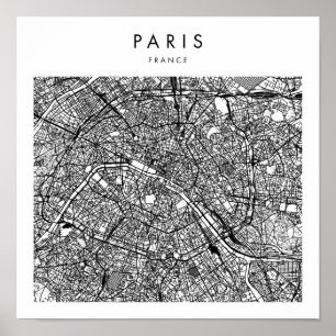 Paris Frankrike Minimal Modern Street Karta Poster