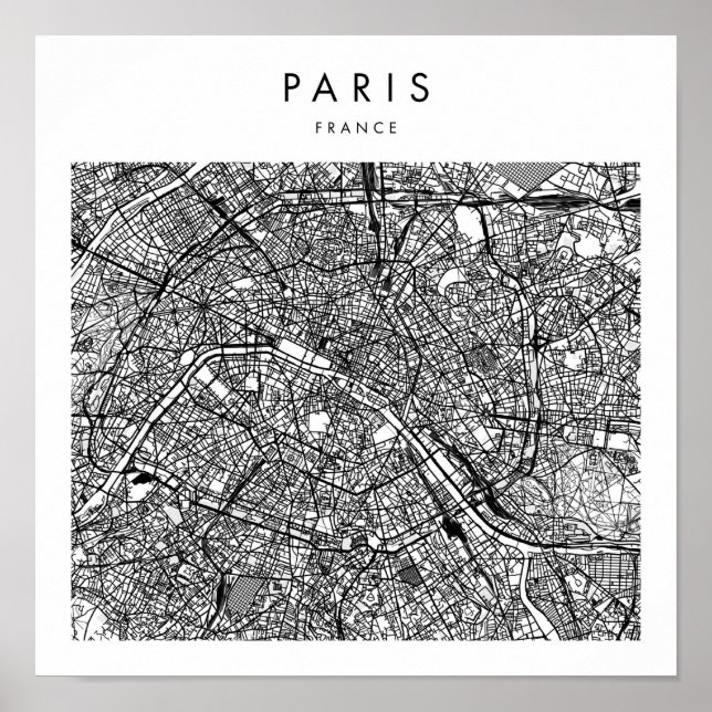 Paris Frankrike Minimal Modern Street Karta Poster (Framsidan)