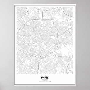 Paris, Frankrike Minimalist Karta Poster (Stil 2)