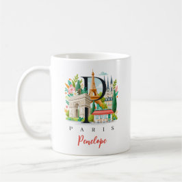 Paris Frankrike Monogram Bokstav P Personlig Gåva Kaffemugg