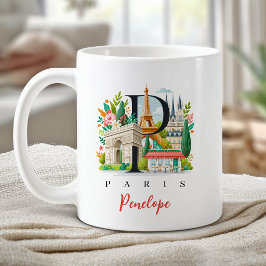 Paris Frankrike Monogram Bokstav P Personlig Gåva Kaffemugg